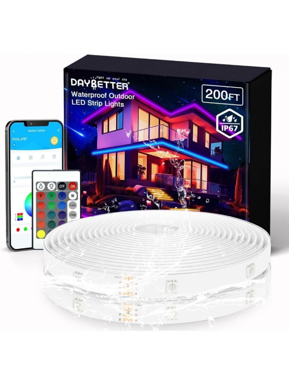Outdoor LED Strip Lights Waterproof 200ft, IP67 Waterproof LED Light Strips with